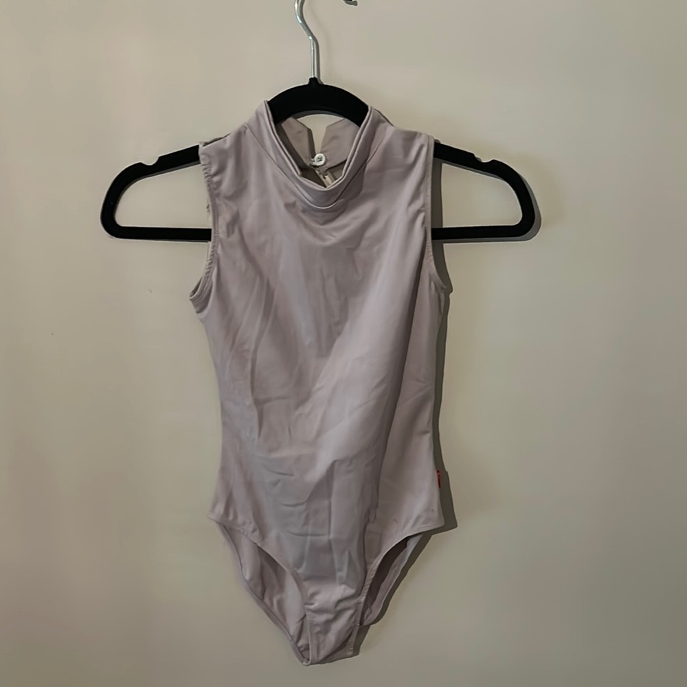 Sleeveless High Neck Leotard in Light Purple from Da Dance w/ Mesh Open Back